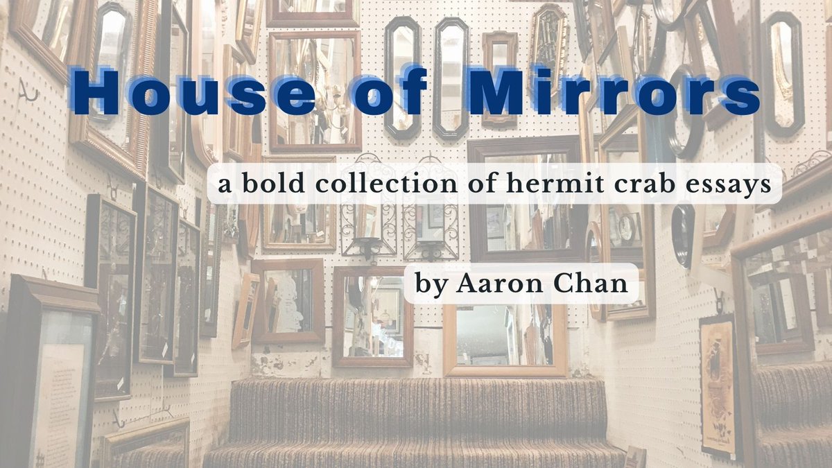 theaaronchan's tweet photo. Hey #QueerPit! Enter HOUSE OF MIRRORS, a collection of hermit crab essays--stories in the forms of other writing like a teen mag quiz or newspaper--about the gay Asian experience. 

It's about growing up in an immigrant family and the search for love &amp; belonging.🧡

#a #lf #cnf https://t.co/dpm81uJMXe
