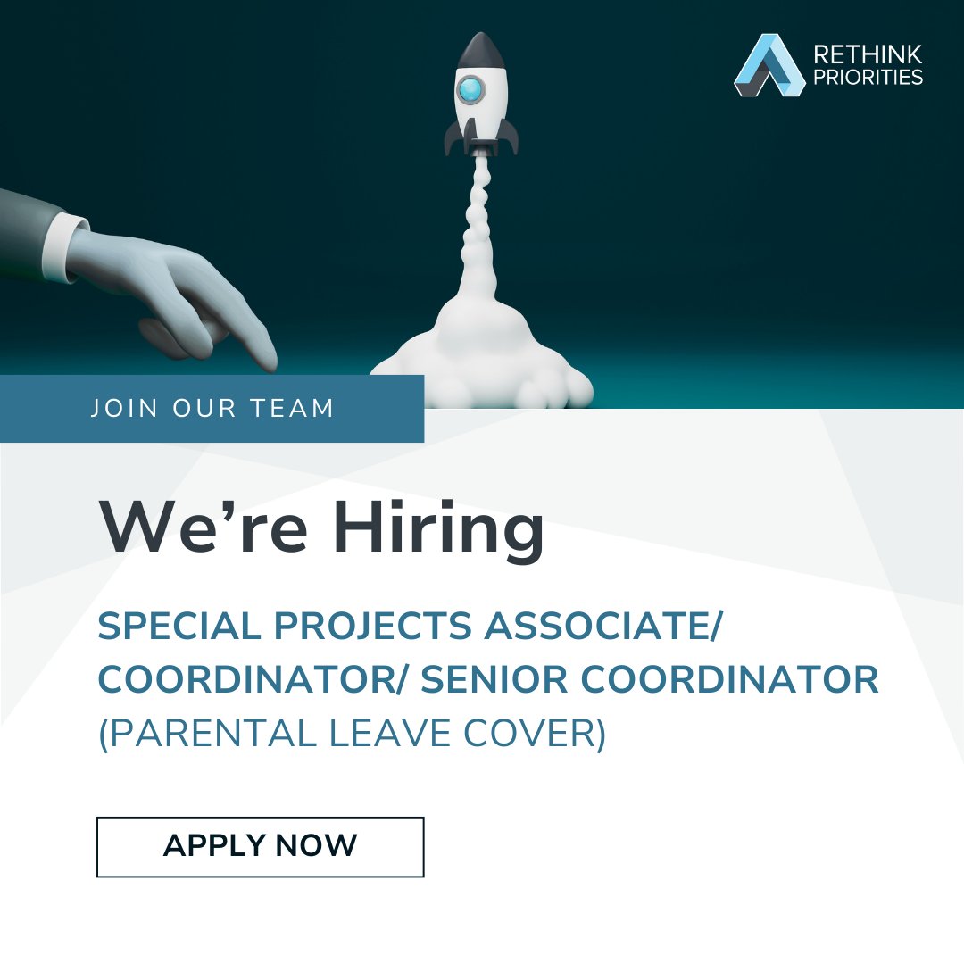 RethinkPriors's tweet image. 𝗝𝗼𝗶𝗻 𝗼𝘂𝗿 𝗦𝗽𝗲𝗰𝗶𝗮𝗹 𝗣𝗿𝗼𝗷𝗲𝗰𝘁𝘀 𝗧𝗲𝗮𝗺 𝗮𝘀 𝗔𝘀𝘀𝗼𝗰𝗶𝗮𝘁𝗲 / 𝗖𝗼𝗼𝗿𝗱𝗶𝗻𝗮𝘁𝗼𝗿 / 𝗦𝗲𝗻𝗶𝗼𝗿 𝗖𝗼𝗼𝗿𝗱𝗶𝗻𝗮𝘁𝗼𝗿 to support the high-impact organizations we work with: bit.ly/3HxWKe5

#HiringAlert  #EAjobs #nonprofitjobs @ea_jobs_bot