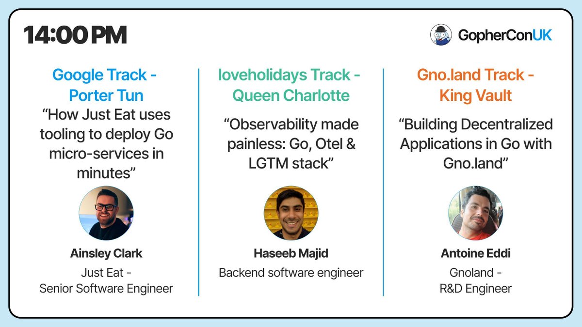 GopherCon UK (@gopherconuk) on Twitter photo 👉 Ainsley, Haseeb and Antoine deliver three engaging sessions after lunch 🍽️
Join one of them this afternoon at #gopherconuk25!
<a href="/ainsleydev/">Ainsley Clark</a> <a href="/aeddi42/">Antoine Eddi</a> 👉 Ainsley, Haseeb and Antoine deliver three engaging sessions after lunch 🍽️
Join one of them this afternoon at #gopherconuk25!
<a href="/ainsleydev/">Ainsley Clark</a> <a href="/aeddi42/">Antoine Eddi</a>
