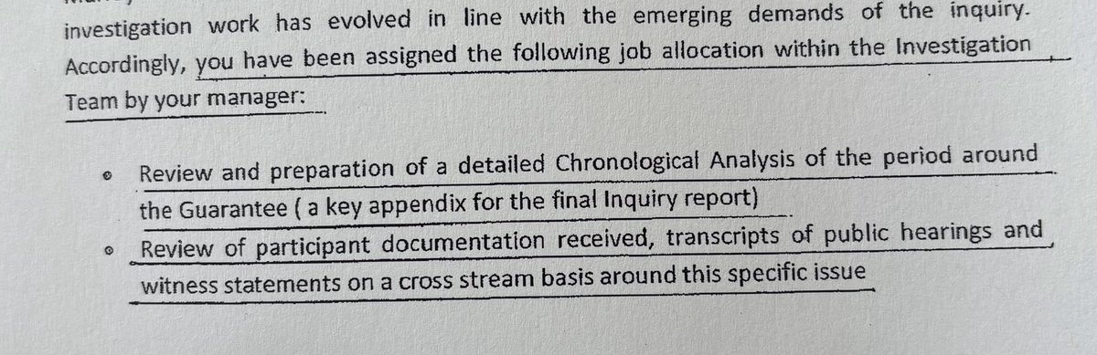 On 6 July 2015, I received this request from the Houses of the Oireachtas. I was also asked to identify contradictions surrounding these issues &amp; liaise with other members of the Expert Support Team on the close book for witnesses to clarify same.