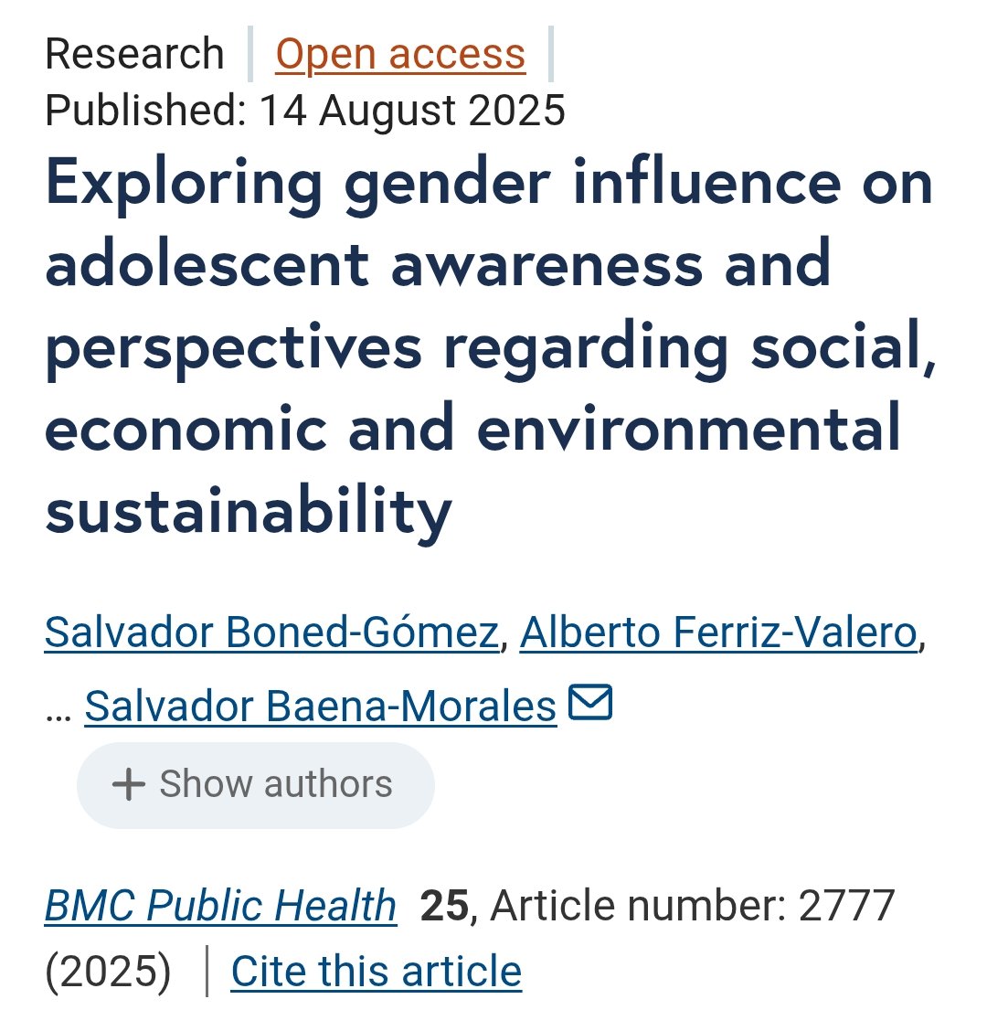 ¡Nuevo artículo PEAK publicado!

¿Influye el género en la conciencia sobre sostenibilidad en adolescentes?

Analizamos esta relación con datos de más de 1.100 jóvenes en la provincia de Alicante.

Acceso libre al artículo rdcu.be/eAPEB

#ODS #Sostenibilidad #PEAK