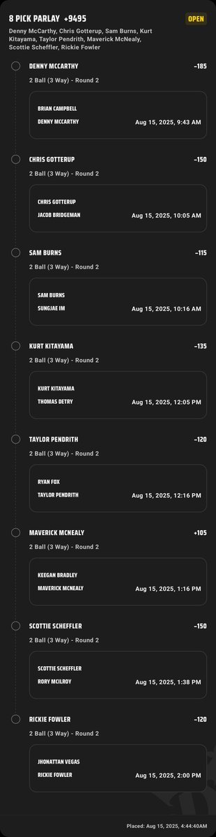 Josh (@joshuadasilva) on Twitter photo Round 2.
<a href="/GamblyBot/">Gambly Bot</a> dk
Check out this 8-leg Parlay I just placed on DraftKings! sportsbook.draftkings.com/social/post/ca… Round 2.
<a href="/GamblyBot/">Gambly Bot</a> dk
Check out this 8-leg Parlay I just placed on DraftKings! sportsbook.draftkings.com/social/post/ca…