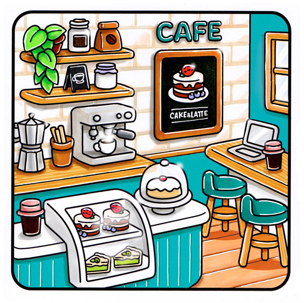 ripplecoloring's tweet photo. Which café would you choose today? 
💚Teal Café — fresh &amp; breezy vibes
💜Lavender Café — calm &amp; relaxing
💖Pink Café — sweet &amp; cozy

#kawaiicoloringbook
#cozycoloringbook
#coloringforadults https://t.co/iNHXDQn5Fd