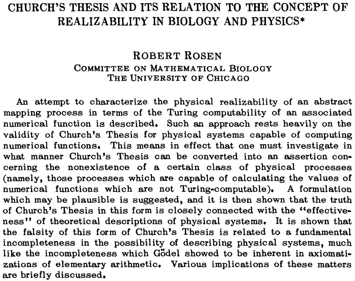 amahury0's tweet image. Inspired by Wittgenstein&apos;s critiques and Rosen&apos;s insights into Church&apos;s thesis, this essay outlines some of the major epistemological gaps surrounding the concept of computation, some of which, in my opinion, have been ignored or taken for granted by the scientific community./2