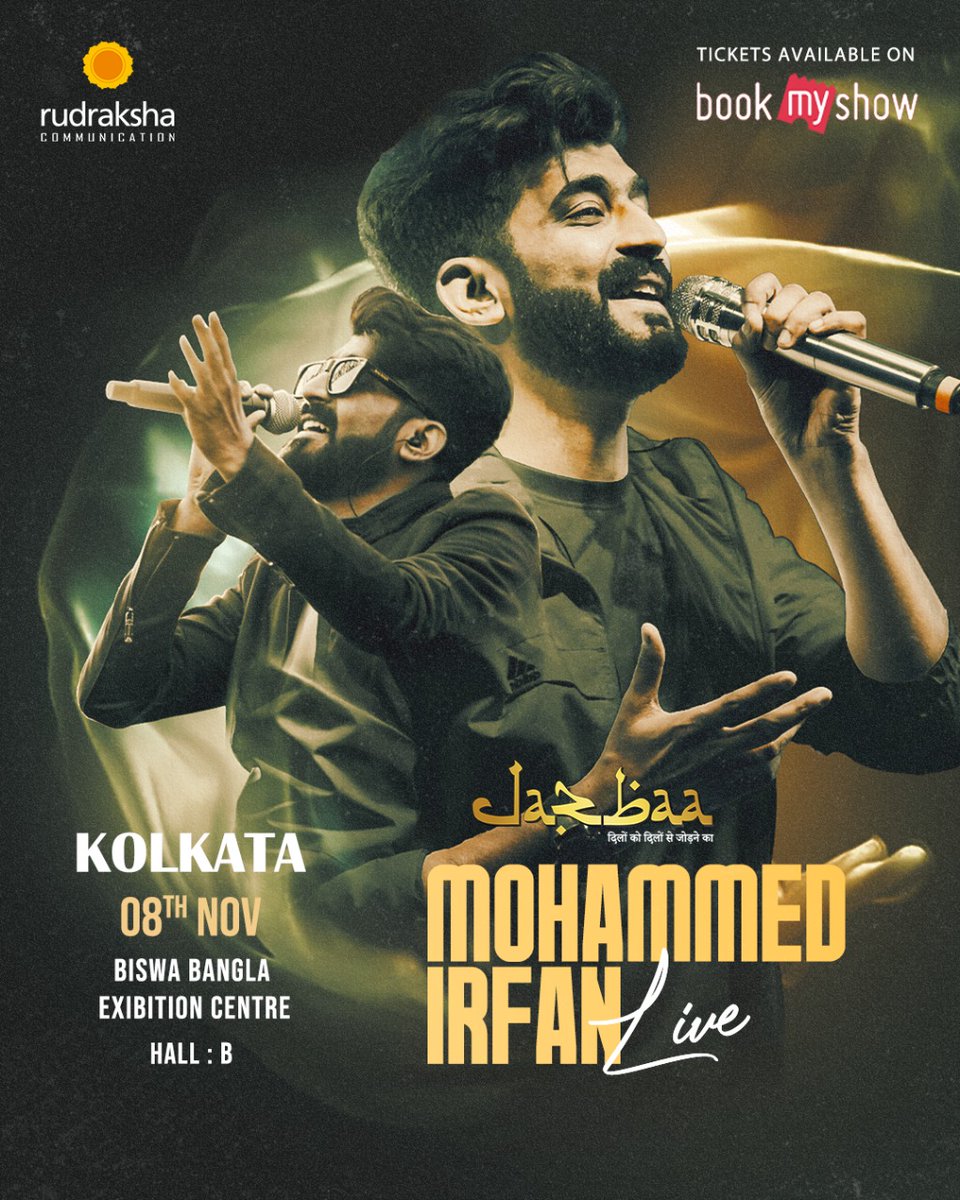 RudrakshaComm's tweet photo. ✨ Kolkata, the wait just got a little sweeter! ✨
Jazbaa Ft.Mohammed Irfan Live is now set for 8th November 2025 at Biswa Bangla Exhibition Centre – Hall B 🎤💖
🎶 Same soul-stirring voice.
💫 Same magical night.
Just a new date to mark on your calendars!
Already have your tickets? ✅ They’re still valid!
Get ready to sing, sway & feel every note this November ❤️