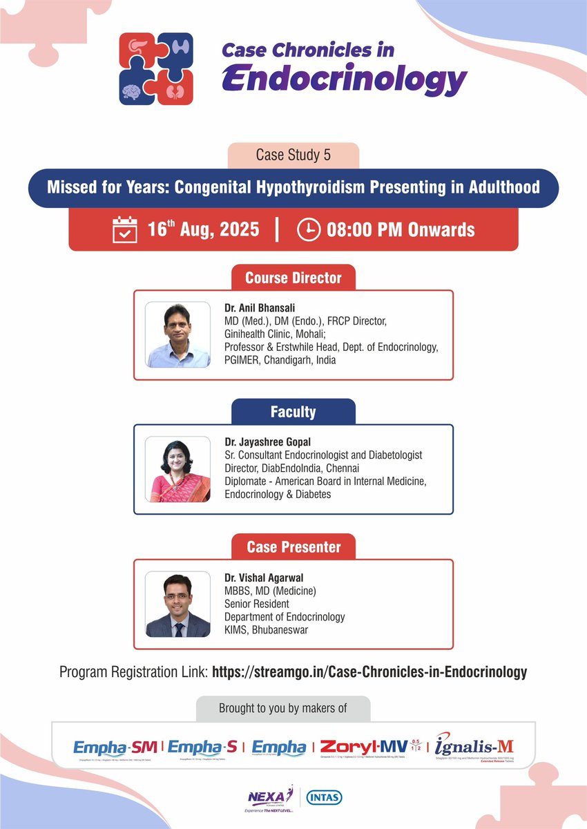endo_docvishal's tweet image. Join us for an engaging case discussion on Congenital Hypothyroidism- exploring a rare, late presentation with key clinical insights.
Tomorrow, 8 PM

streamgo.in/Case-Chronicle…
@JayashreeGopal 
@IndiaESI 

#MedTwitter #Endocrinology #CaseDiscussion #Thyroid