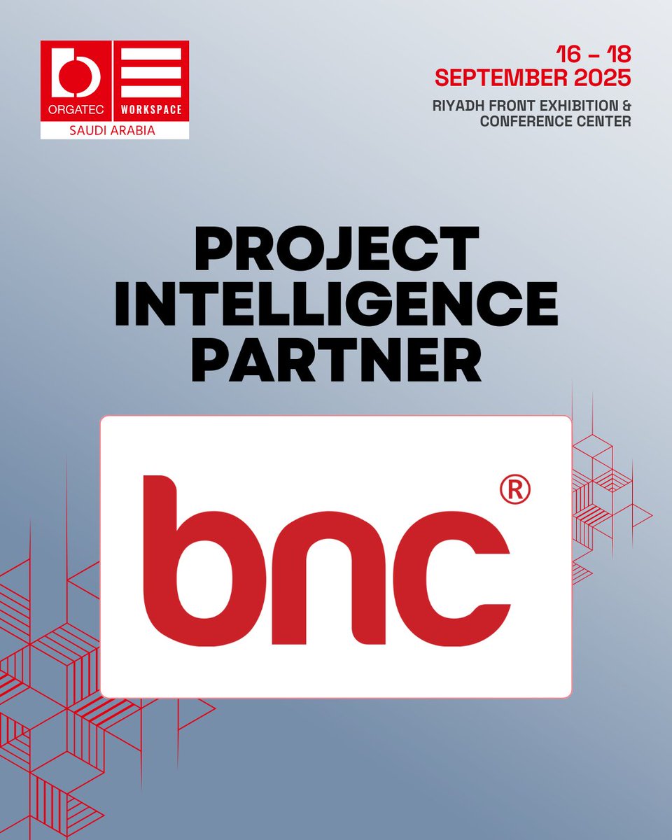 OrgatecSaudi's tweet image. Excited to announce @bnc_network as our Key Project Intelligence Partner 

Tracking 180k+ projects &amp;amp; 200k+ companies across 72 countries, BNC Network empowers businesses to work smart &amp;amp; win projects.

📅 16 – 18 Sept | 📍 Riyadh Front

#OrgatecWorkspaceKSA #BNCNetwork