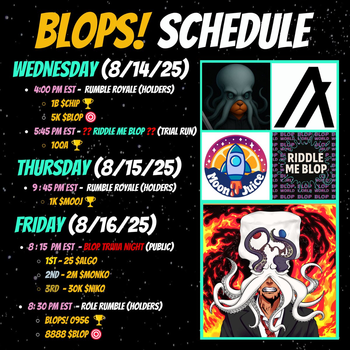 Good Morning $ALGO

Our BLOP EVENTS are wrapping up! 

Join us for the conclusion 🙌