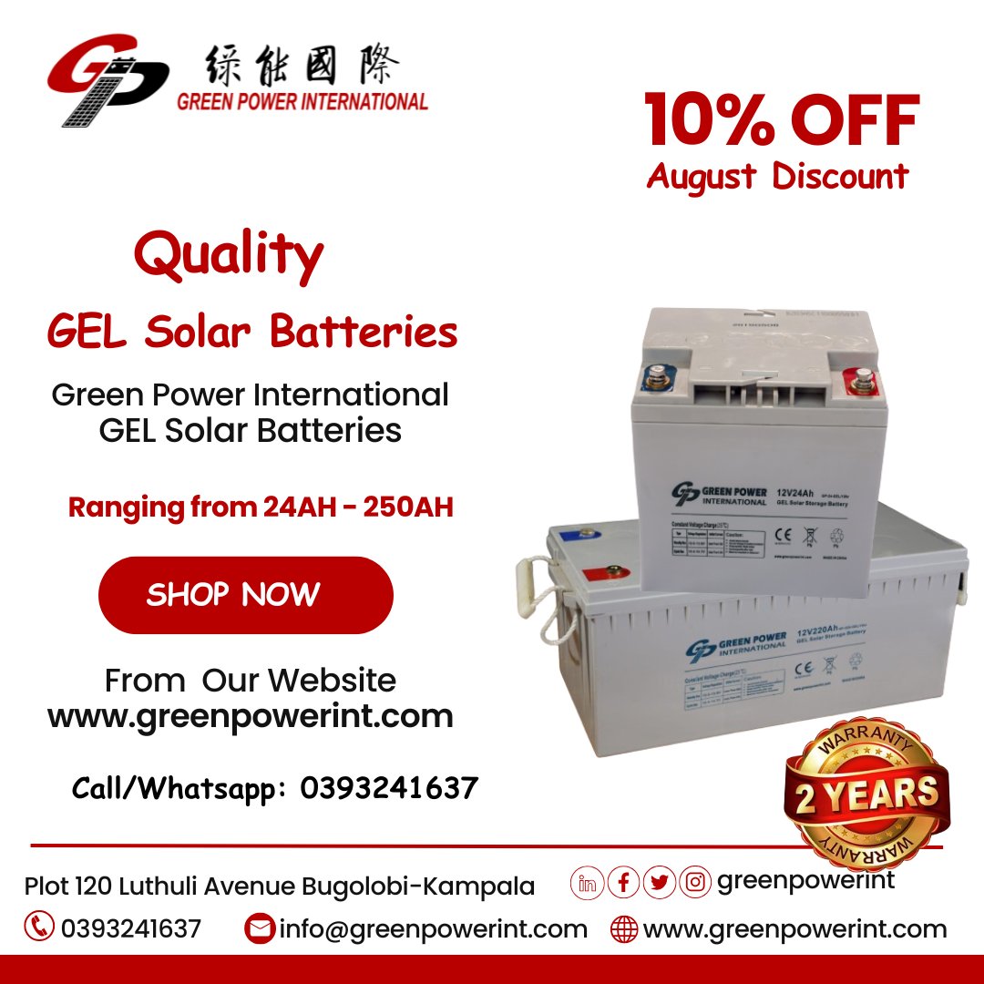 10% OFF on all our GEL Solar Batteries ⚡️
Power your home or business with reliable, maintenance-free energy storage , limited-time offer. Make your order today on 0393241637