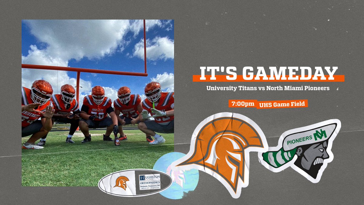 Friday Night Lights return to UHS! Your University Titans host North Miami tonight. Game time: 7:00pm. Come early, be loud, wear orange!