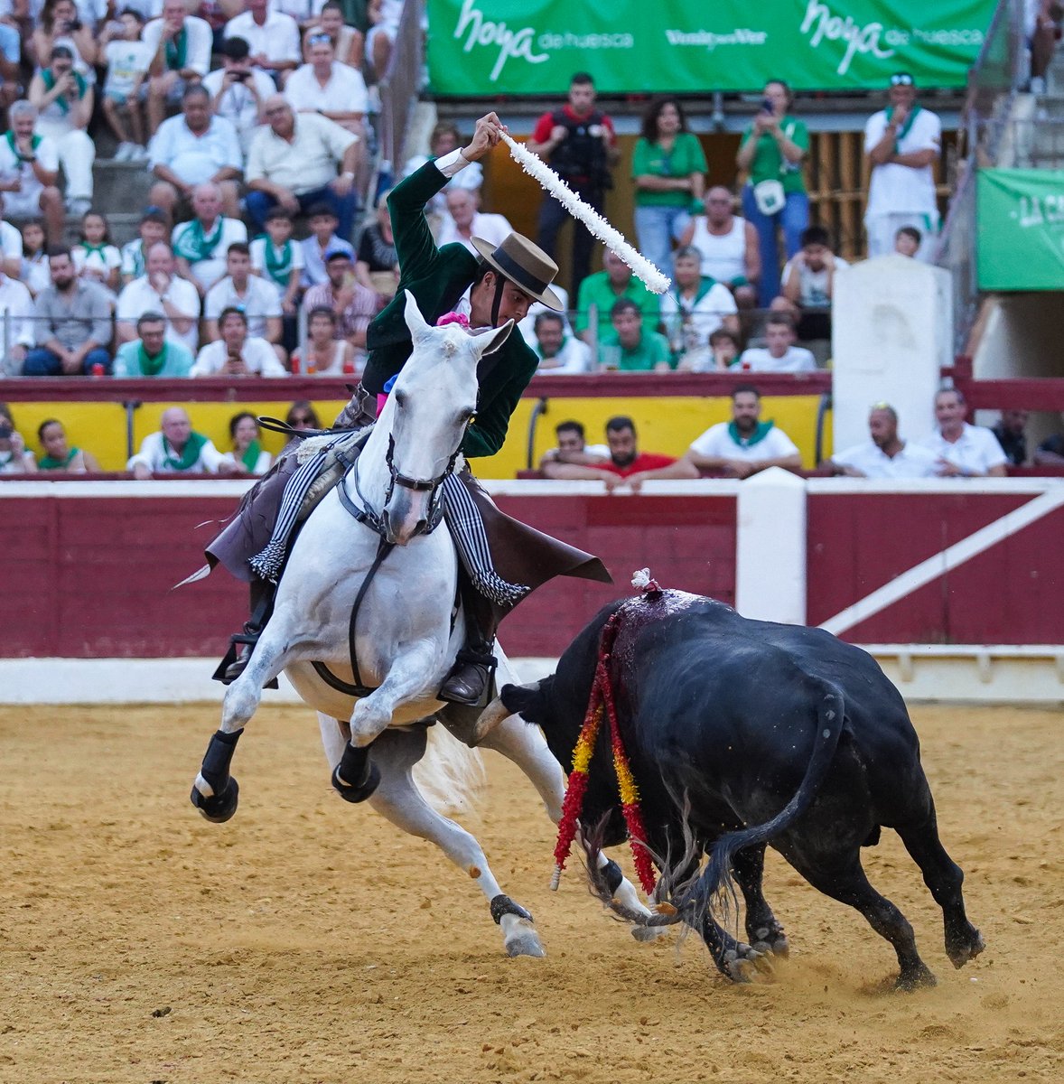 Sergio Pérez de Gregorio impacta en Huesca. 

El rejoneador salmantino apoderado por Alberto García y Rafael Peralta abre la puerta grande tras una faena de dos orejas.