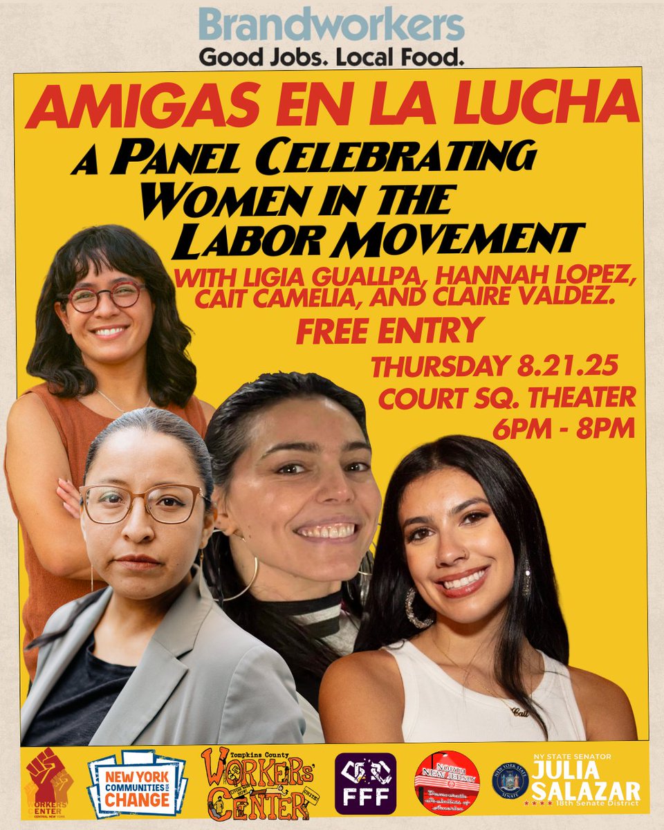 Brandworkers (@brandworkers) on Twitter photo Join us Thursday to discuss the challenges & opportunities women face in the labor movement. With Ligia Guallpa of the <a href="/workersjusticep/">Workers Justice Project ✊🏾❤️</a> , Cait Camelia from <a href="/HotGirls4Zohran/">Hot Girls 4 Zohran</a> , Hannah Lopez from <a href="/protectESSTA/">protectESSTA</a> and <a href="/claireforqueens/">Claire Valdez</a>
tinyurl.com/Amigas4labor Join us Thursday to discuss the challenges & opportunities women face in the labor movement. With Ligia Guallpa of the <a href="/workersjusticep/">Workers Justice Project ✊🏾❤️</a> , Cait Camelia from <a href="/HotGirls4Zohran/">Hot Girls 4 Zohran</a> , Hannah Lopez from <a href="/protectESSTA/">protectESSTA</a> and <a href="/claireforqueens/">Claire Valdez</a>
tinyurl.com/Amigas4labor