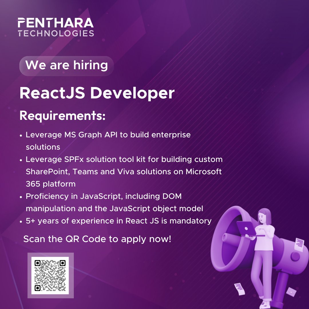 🚀 We’re hiring a ReactJS Developer!
Build dynamic apps, lead impactful projects, and grow with a passionate team at Penthara.
Ready to create something extraordinary? 

Apply now! 💻✨careers.penthara.com

#PentharaGalaxy #PentharaTechnologies