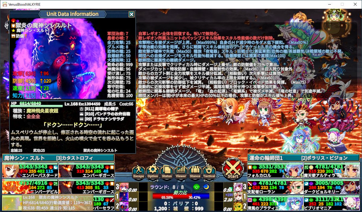 atarime_san's tweet photo. VBV Ver1.04 ナイトメアバサ0 ロウルートラスボス撃破してきました。(1/2)
さすがに硬い 神魔96、専守防衛の上に カブト、次元、全力、必殺(無形で確率が死ぬ)はまともに通らないのか
ちなみにうちのローラン君はこんなショボい装備のままです。
#VBV #VenusBlood #VenusBlood_VALKYRIE #VB_VALKYRIE https://t.co/fSA2xrkPBr