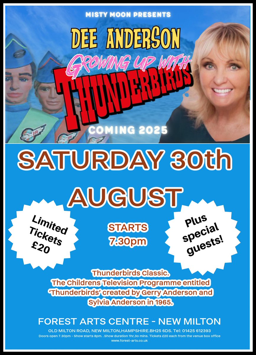 Only just two weeks to go to see Dee Andersons 'Growing Up With Thunderbirds <a href="/MistyMoonEvents/">Misty Moon</a> @ForestArtsNM . Read all about in today's online <a href="/Lymingtontimes/">Advertiser & Times</a> by Roz Waters. Tickets from forest-arts.co.uk