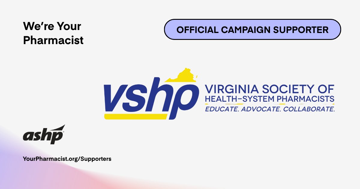 ASHP is thrilled to welcome <a href="/VSHP1955/">VSHP</a> as a We’re Your Pharmacist Official Campaign Supporter – thanks for your efforts to ensure more people are aware of all that pharmacists do! hubs.ly/Q03CT2mR0 #YourPharmacist