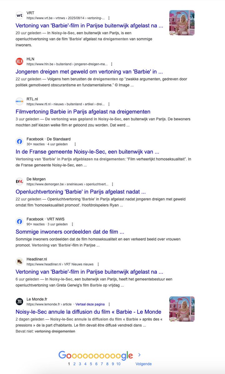 teunvoeten's tweet photo. Nog NIETS in Nederlandse kranten @NOS over afgelaste #Barbie vertoning
in #Kabul, sorry, #Parijs,
na dreigementen #RadicaleMoslims (alleen https://t.co/ICmMjUpUZL en dadelijk mss ook @geenstijl )
Bijna ALLE Belgische en Franse kranten besteden er aandacht aan.
#LafLand https://t.co/33U3fptXNg