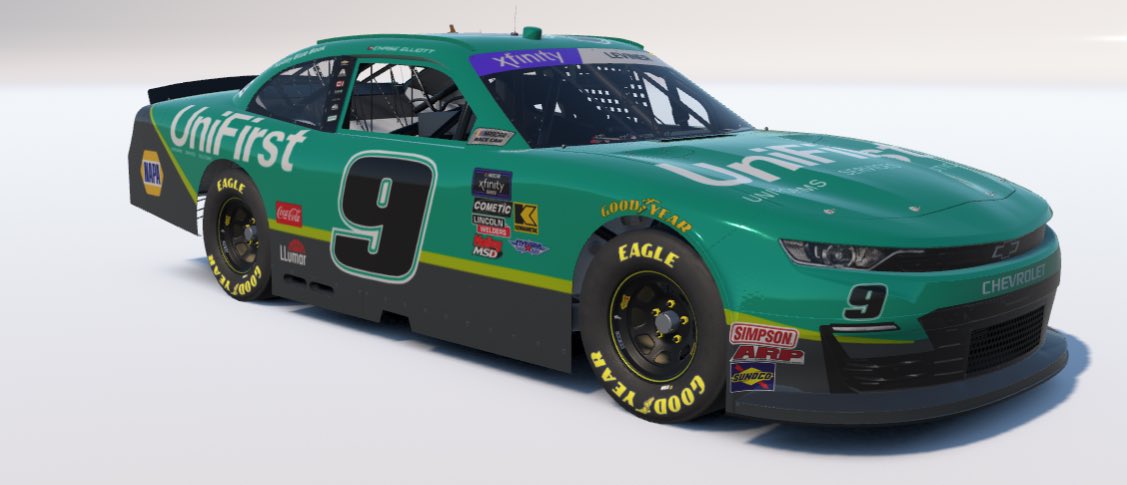 CHOwrapzit's tweet image. Chase Elliott2025 UNIFIRST
Chevy Camero Xfinity
Available on trading paints (sim stamped and custom number). Spec map included. 

@iRacing @chaseelliott @UniFirst_Corp @theNAPAnetwork @TeamHendrick @Hendrick9Team