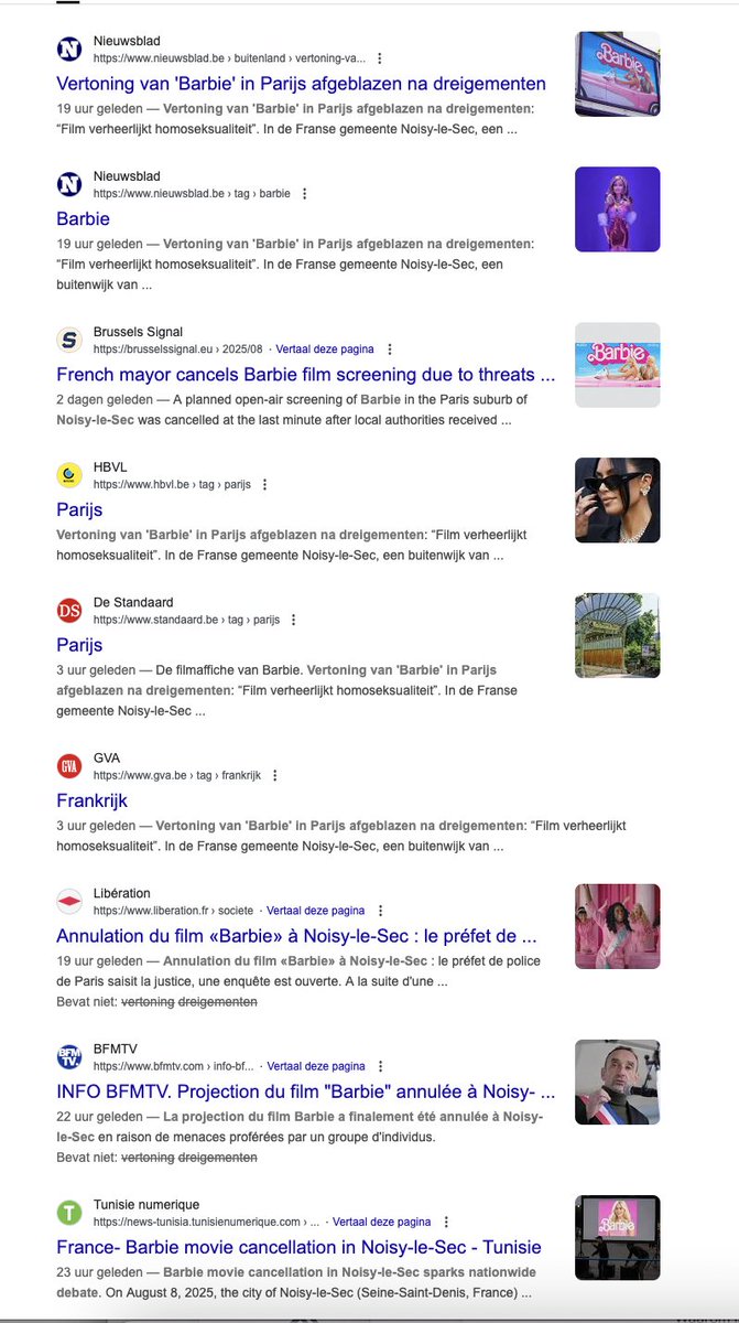 teunvoeten's tweet photo. Nog NIETS in Nederlandse kranten @NOS over afgelaste #Barbie vertoning
in #Kabul, sorry, #Parijs,
na dreigementen #RadicaleMoslims (alleen https://t.co/ICmMjUpUZL en dadelijk mss ook @geenstijl )
Bijna ALLE Belgische en Franse kranten besteden er aandacht aan.
#LafLand https://t.co/33U3fptXNg