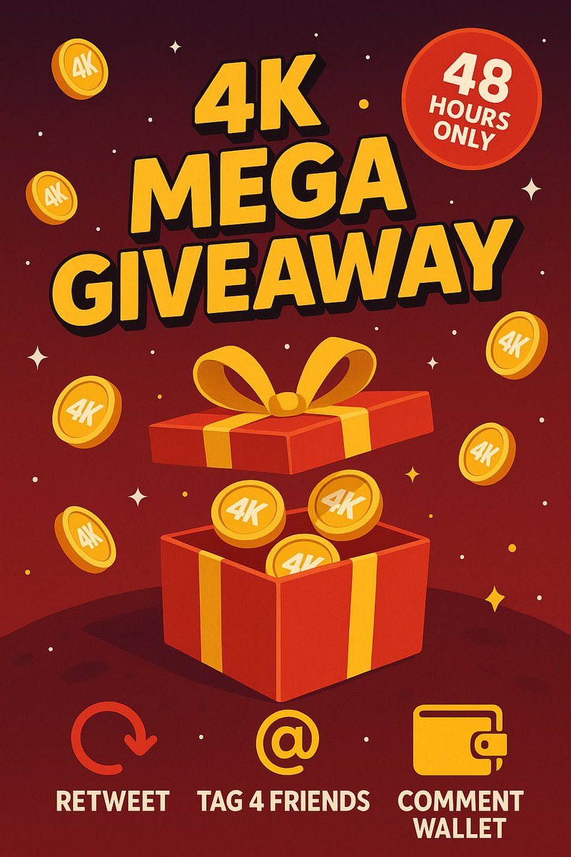 4K (@4k_token) on Twitter photo ๐ 4K MEGA GIVEAWAY ๐
๐ For NEW HOLDERS & the HODLERS who believe in 4K! "SOL"
๐ Rewards for EVERY participant โ the bigger your crew, the bigger the prize!
๐ Already holding? Just joined? Youโre in!
โณ Duration: 48 HOURS ONLY โ donโt miss it!
โ
How to join:
1๏ธโฃ RT this post ๐ 4K MEGA GIVEAWAY ๐
๐ For NEW HOLDERS & the HODLERS who believe in 4K! "SOL"
๐ Rewards for EVERY participant โ the bigger your crew, the bigger the prize!
๐ Already holding? Just joined? Youโre in!
โณ Duration: 48 HOURS ONLY โ donโt miss it!
โ
How to join:
1๏ธโฃ RT this post