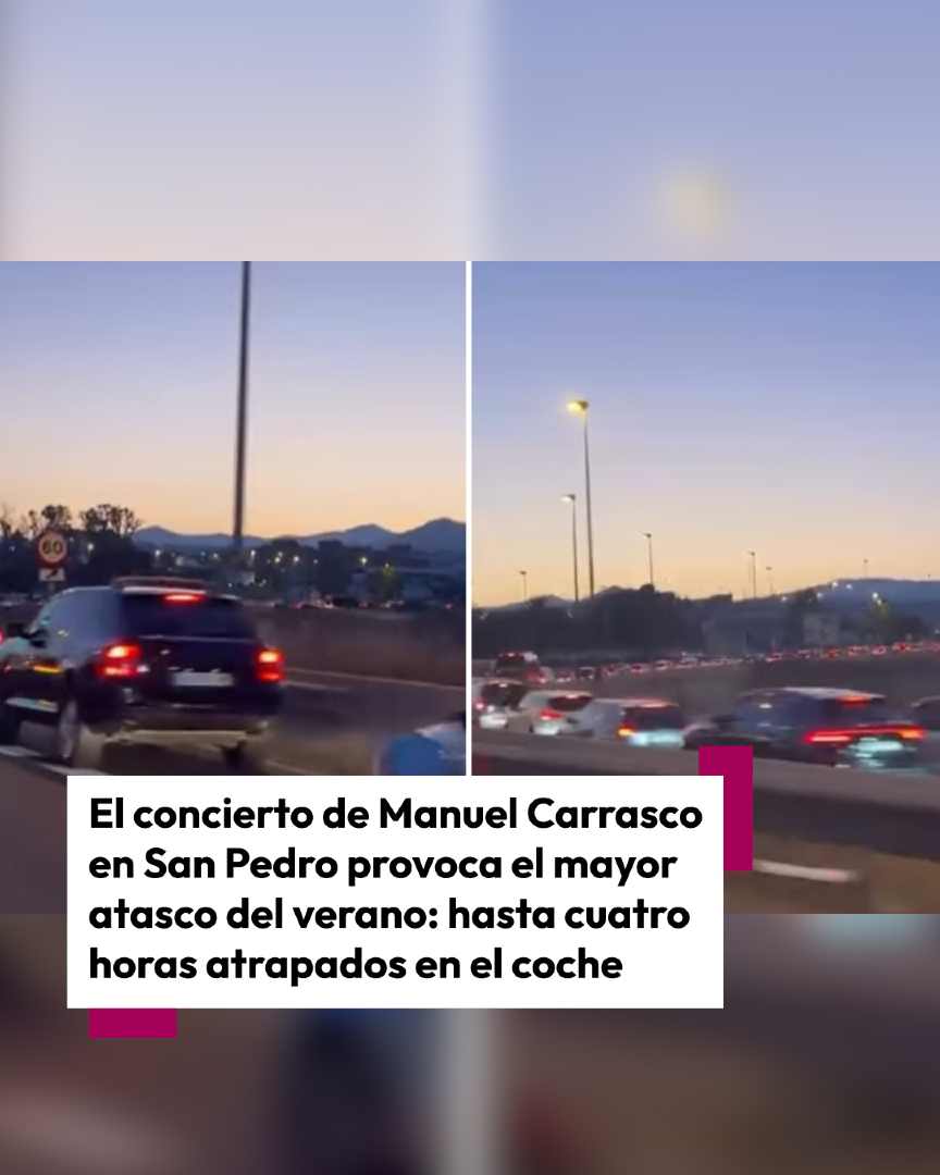 101tvMalaga's tweet photo. 🚗🎵❌ El concierto de Manuel Carrasco en San Pedro provoca el mayor atasco del verano en la Costa del Sol: hasta cuatro horas atrapados en el coche durante la tarde-noche de este jueves 14 de agosto. Ni por el peaje ni por la autovía, la noche del 14 de agosto fue un caos en la carretera desde Málaga hasta Marbella. Algunas personas con entradas compradas hace meses que finalmente renunciaron al concierto tras horas de vueltas.

📲 Más información, en https://t.co/hXxMoz09bz

#Concierto #Manuelcarrasco #SanPedro #carrasco #Marbella #Málaga #Entradas #Espectáculos #Organización #Carretera #Atasco