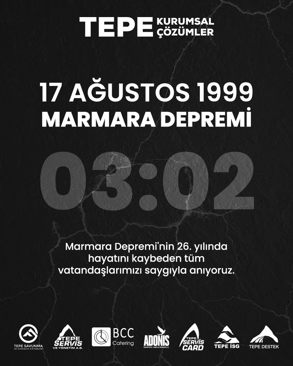 17 Ağustos Marmara Depremi’nde hayatını kaybeden tüm canları rahmetle anıyoruz.
#MarmaraDepremi