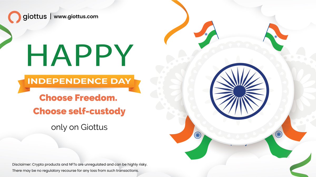 giottus's tweet image. 🟠This Independence Day

Don’t just celebrate freedom — own it.

Choose self-custody with Giottus

#IndependenceDay #IndependenceDay2025 
#IndependenceDayIndia  #CryptoFreedom #Giottus