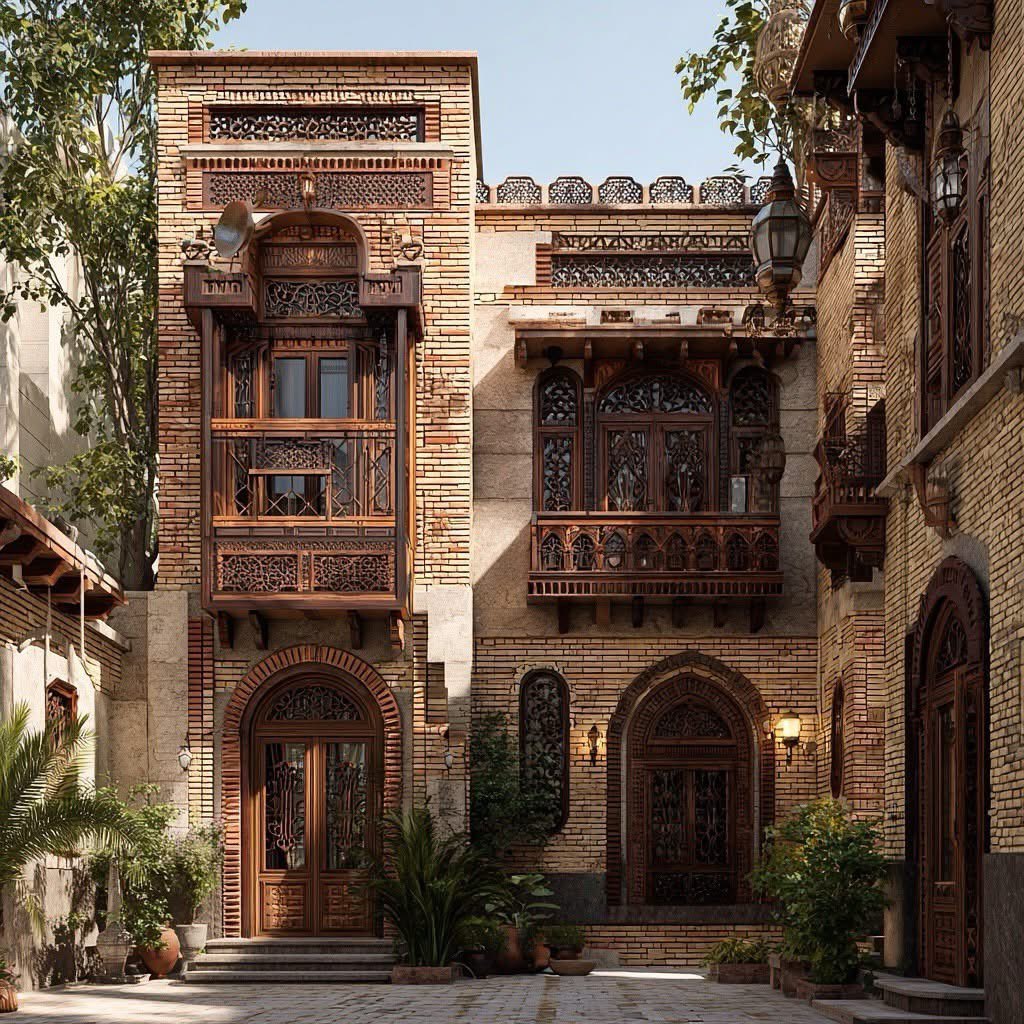 الطراز البغدادي هو أحد أرقى وأجمل أنماط العمارة التقليدية في العالم العربي، وقد نشأ وتطوّر في مدينة بغداد، متأثرًا بتاريخها العريق

تصميم البيوت البغدادية يتمحور حول فناء داخلي (مكشوف أو نصف مكشوف)، تُزرع فيه الأشجار وتُوضع نافورة ماء.
يساهم في تهوية المنزل وتبريده طبيعيًا، خاصة