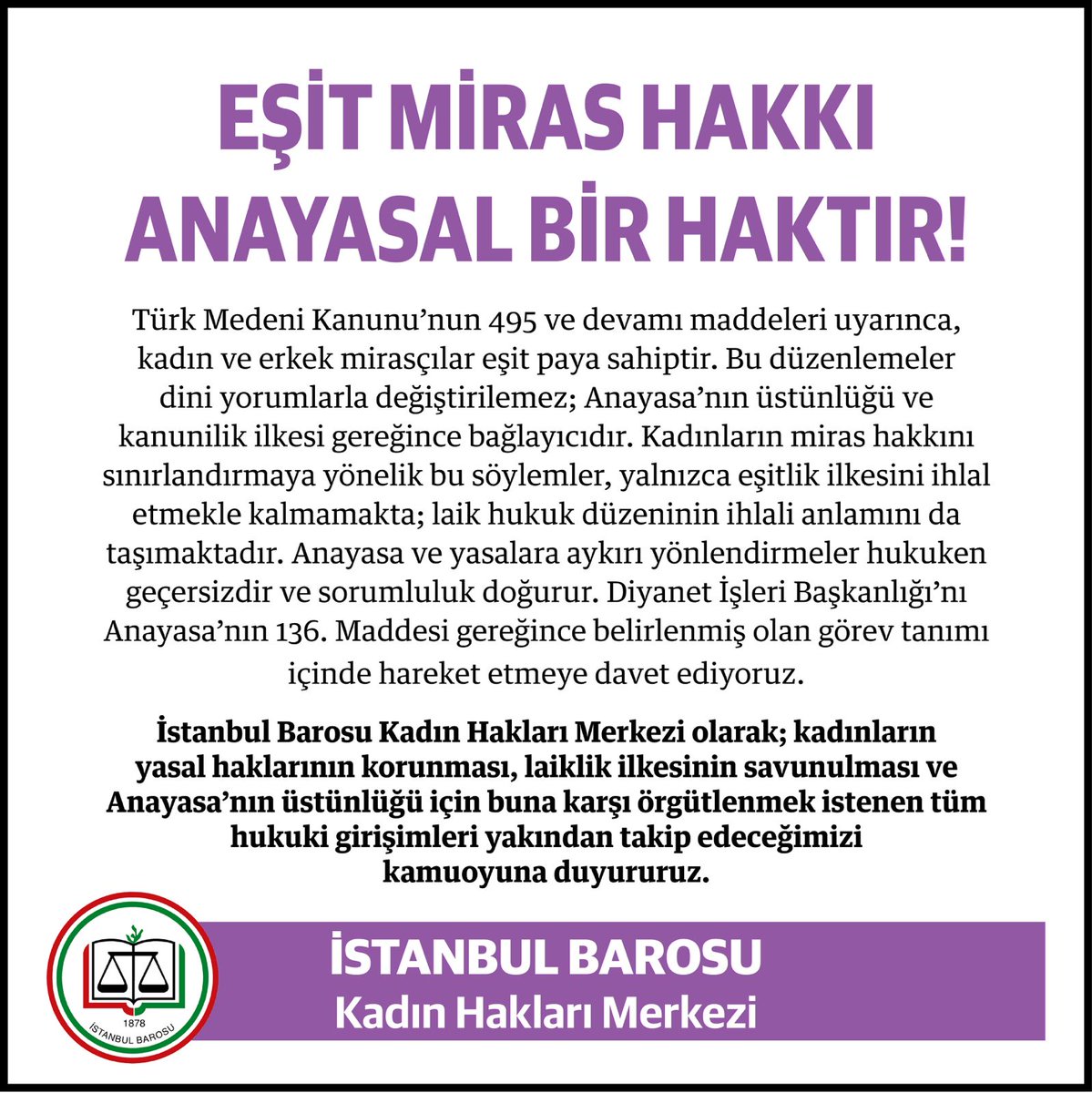 EŞİT MİRAS HAKKI ANAYASAL BİR HAKTIR!