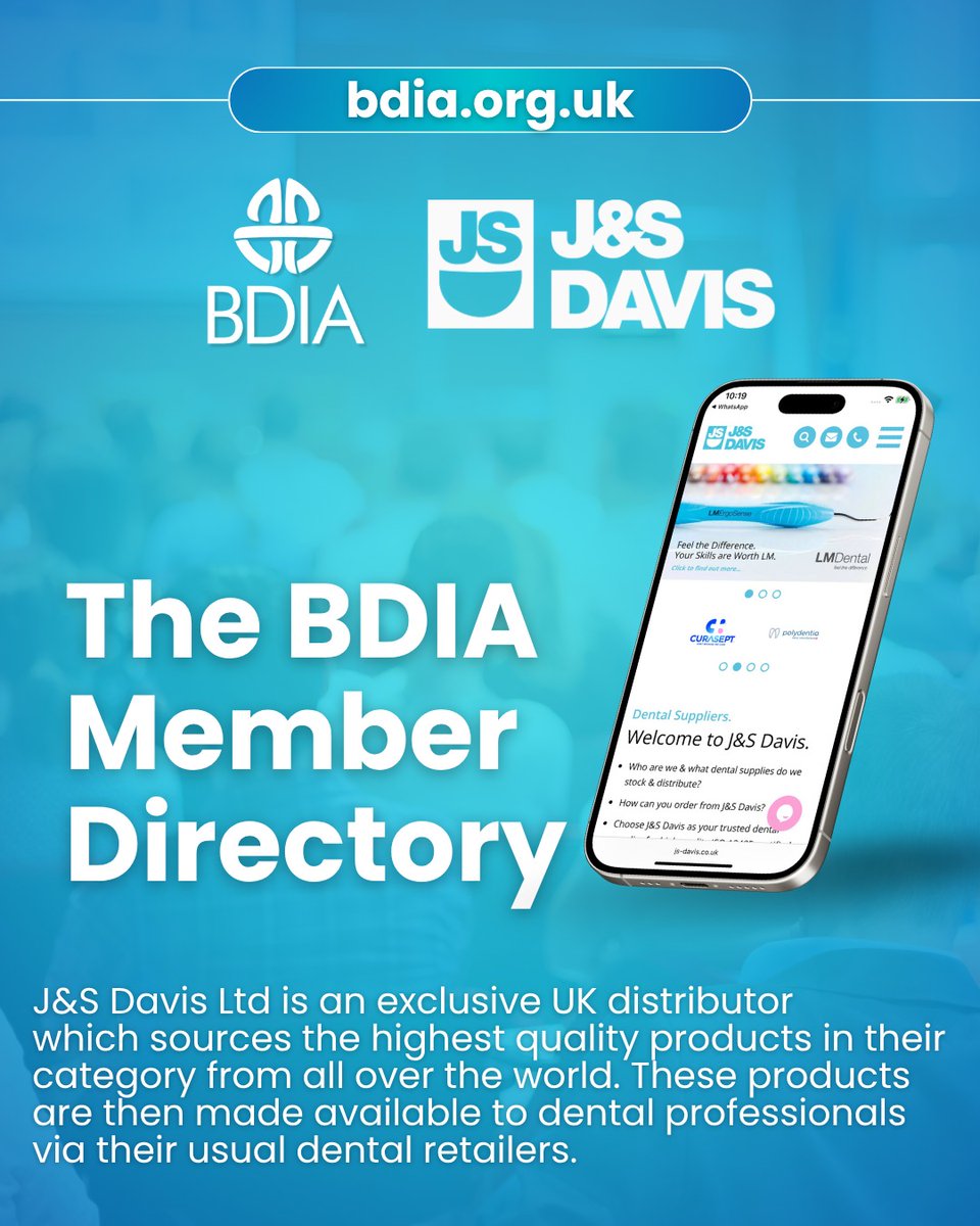 🔦 BDIA Member Spotlight: J&amp;S Davis Ltd
With over 100 years of heritage, J&amp;S Davis Ltd is a trusted exclusive UK distributor bringing the highest quality dental products from around the globe to the UK market🌍🦷

👉 Find out more:
bdia.org.uk/companies/js-d…

#BDIAMemberSpotlight