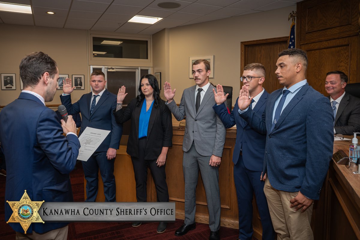 Five new deputies were sworn in at last night’s Kanawha County Commission meeting:
Evan Landers • Victoria Martin • Trevor McGuire • Hunter McCoy • Rodjvon Seldon.
With recent retirements, they’ll help keep our ranks strong. Welcome aboard!
#KCSO #SwornToProtect