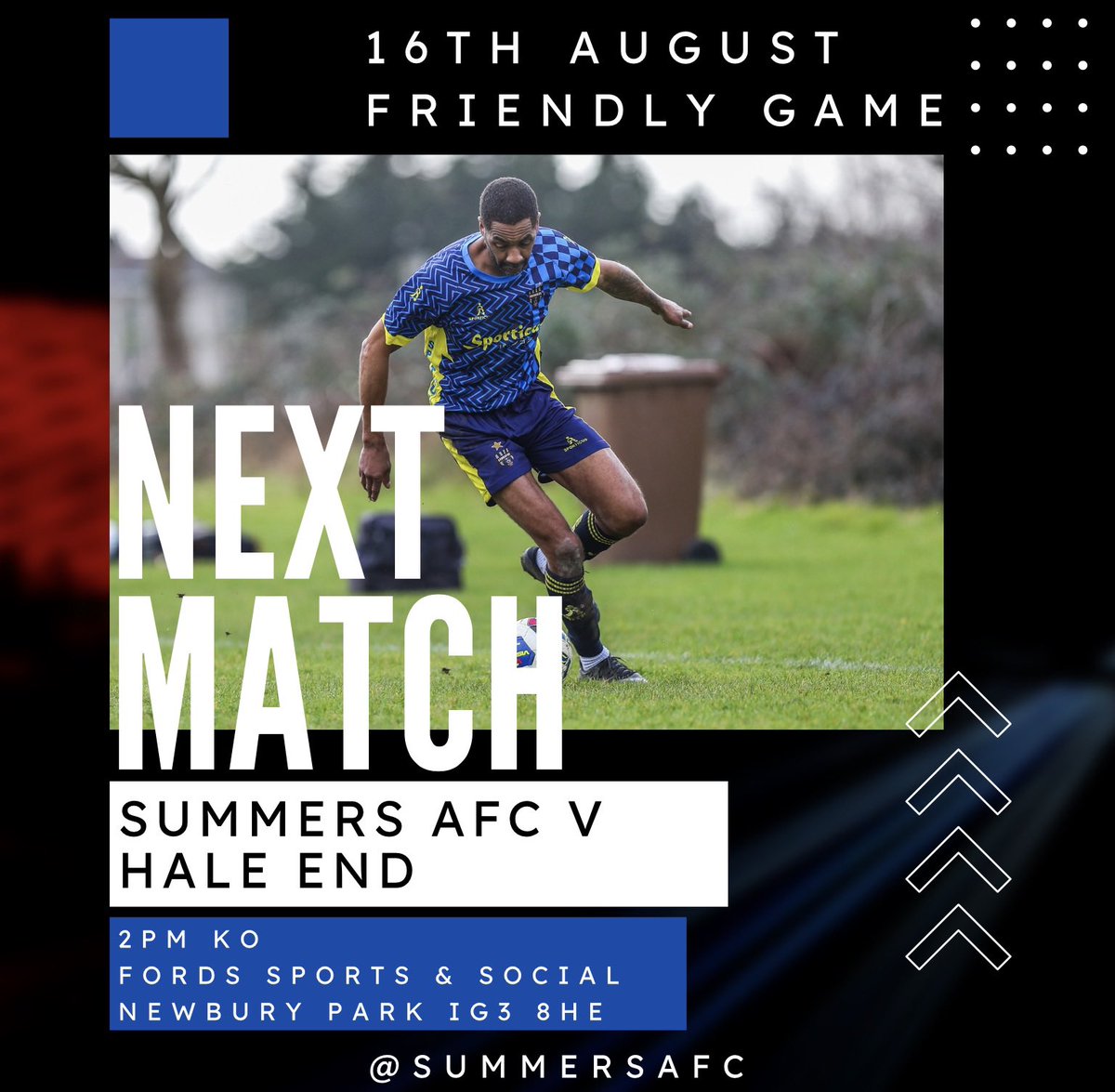 SUMMERS A.F.C (@summersafc) on Twitter photo Hale End…
Our BOGEY team!!!!
Ironically we’ve had this friendly booked for ages as they’ve just gained promotion to our Premier League & just found out we play them on the opening day of the season!!🧐
💙⚽️
<a href="/EssexVetsLeague/">Essex Vets League</a> <a href="/HaleEndAFCVets/">Hale End AFC</a> Hale End…
Our BOGEY team!!!!
Ironically we’ve had this friendly booked for ages as they’ve just gained promotion to our Premier League & just found out we play them on the opening day of the season!!🧐
💙⚽️
<a href="/EssexVetsLeague/">Essex Vets League</a> <a href="/HaleEndAFCVets/">Hale End AFC</a>