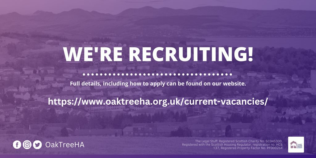 We're recruiting a Landscaping &amp; Grounds Maintenance Supervisor!
📍 Greenock | 🕒 35 hrs/week | 💰 £29,124–£30,250
Apply by 3rd Sept: oaktreeha.org.uk/current-vacanc…