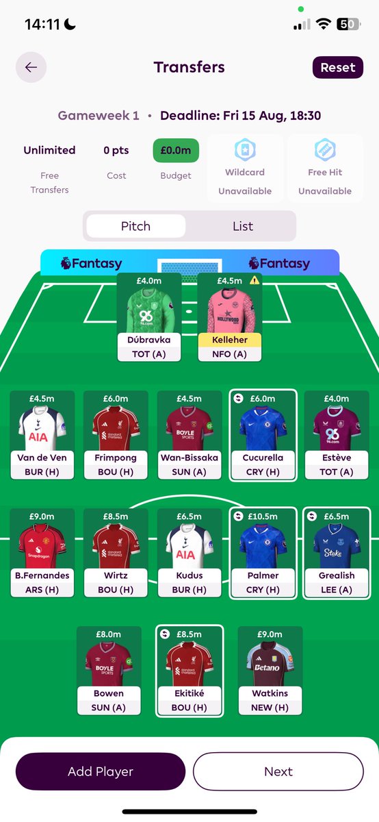 OsianEds's tweet photo. @GameweekGuru @OfficialFPL That would be the team if I made the transfers https://t.co/wPjMzvprn8