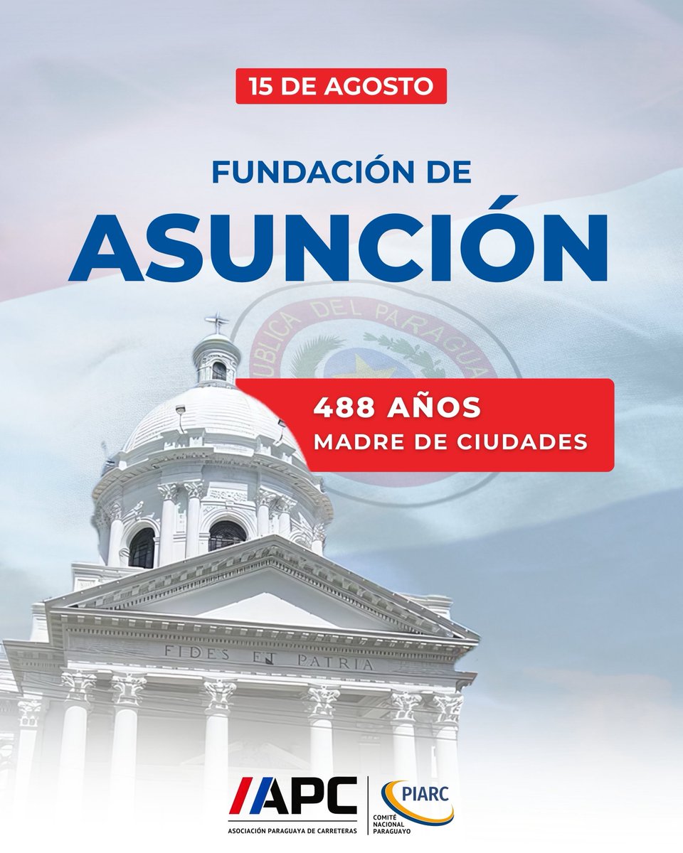 Hoy celebramos los 488 años de la Fundación de Asunción, Madre de Ciudades y corazón histórico del Paraguay.
Desde la APC destacamos su papel como punto de encuentro y desarrollo para nuestra nación.
#SomosAPC #FundaciónDeAsunción #VialidadParaguay