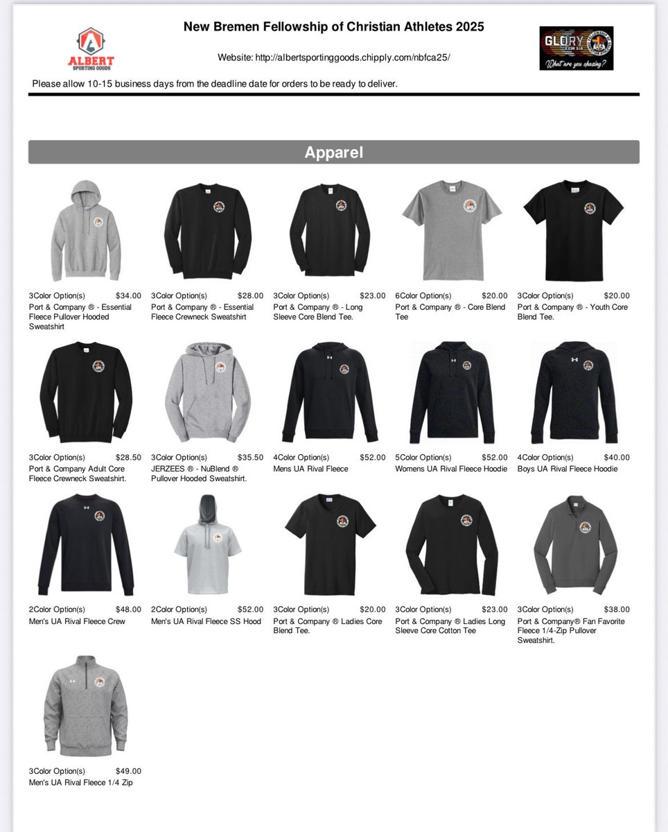 Gear store is up! Link is included.
albertsportinggoods.chipply.com/nbfca25/