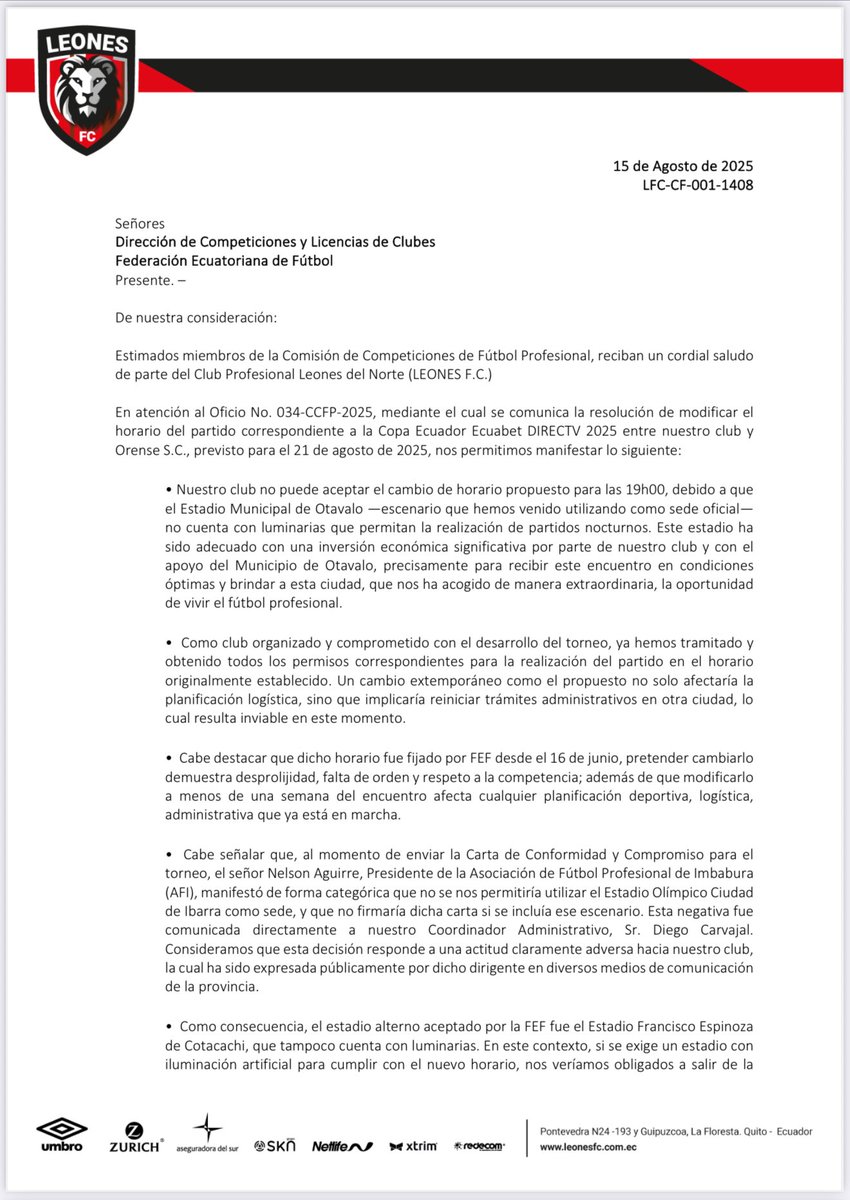 LeonesFC_Ec's tweet photo. CARTA. https://t.co/vFjax9xEvj