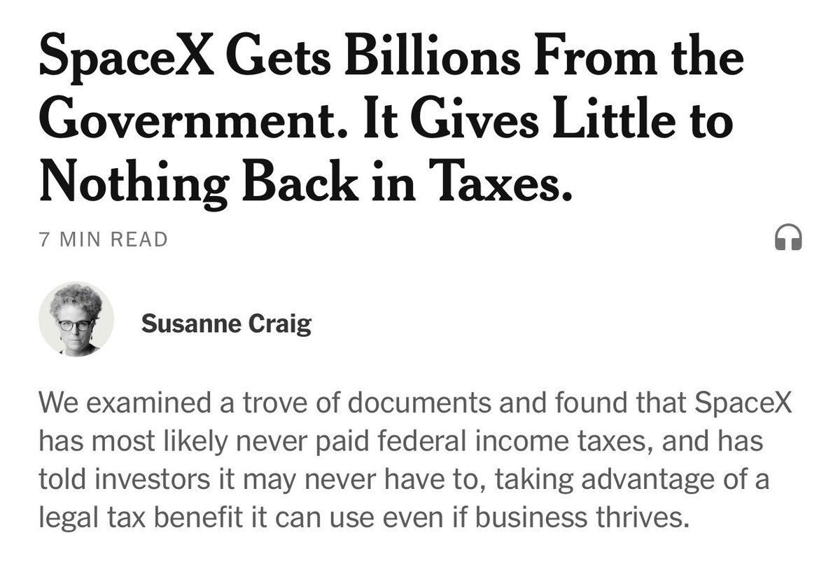 SpaceX has $5.4B of net operating losses they’ve been carrying forward.

Every business that has ever lost money does the same thing.

This is the top headline in the “paper of record” today.

They’re not journalists, they’re malicious political actors. And they deserve contempt.