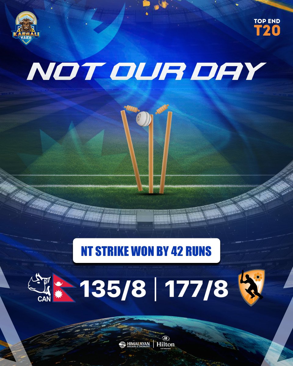 Hard fought till the end, but the result didn’t go our way today. 

Every setback is a setup for a stronger comeback. we rise, we learn, we charge ahead! 

#KarnaliYaks #Yakattack #SBLNPL #NPL2025 #NepalCricket #TopEndT20 #worldCricket #CAN #Australia #HiltonKathmandu"
