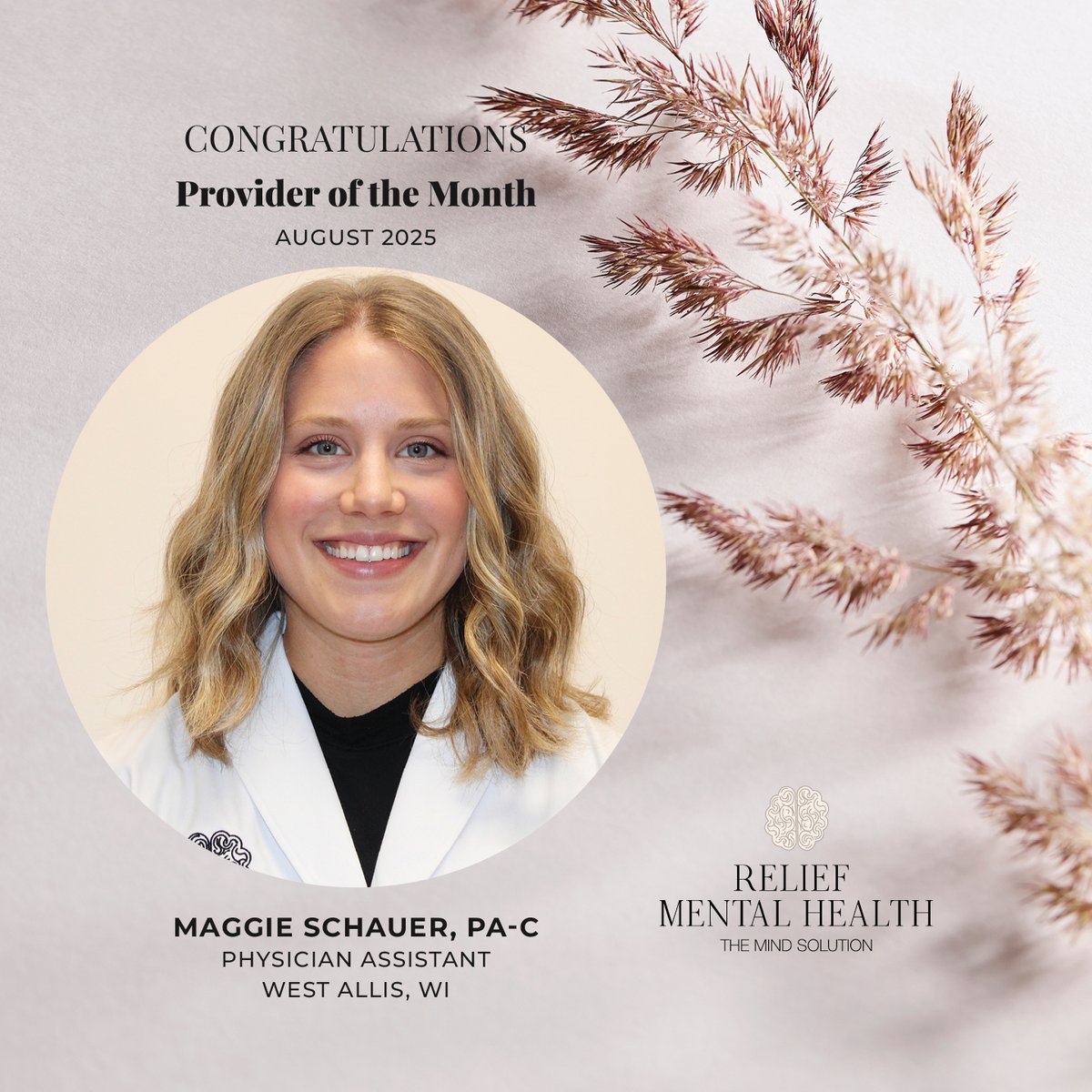 reliefmh's tweet image. We’re thrilled to recognize Maggie Schauer as our Provider of the Month! Maggie provides psychiatric medication management and SPRAVATO® (#esketamine) treatment in our #WestAllisWI clinic, helping patients find relief from depression and other mental health diagnoses. #spravato