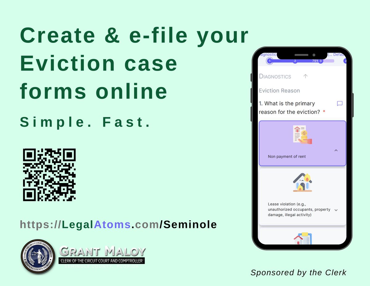 SeminoleClerk's tweet photo. ***NEW E-FILE EVICTION OPTION! Create &amp; E-File your Eviction Forms Online!
https://t.co/n1vFXkZFNG https://t.co/AMzeomrCED