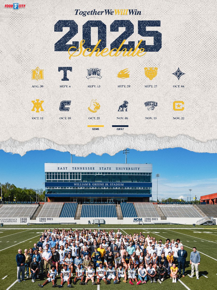 𝘛𝘰𝘨𝘦𝘵𝘩𝘦𝘳 𝘞𝘦 𝘞𝘪𝘭𝘭 𝘞𝘪𝘯

Be the first to grab your 2025 ETSU Football schedule poster at the ETSU Football Meet the Team event 𝐓𝐎𝐌𝐎𝐑𝐑𝐎𝐖 Aug. 16, from 1:30 to 3 p.m. Players will be on hand to sign posters!

This event is free and open to fans of all ages!