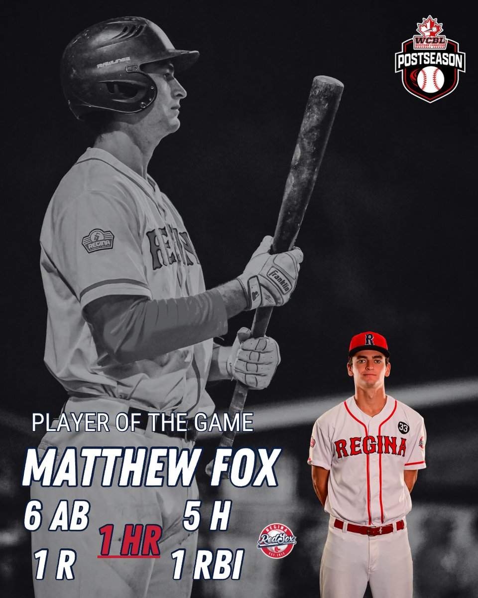 ReginaRedSox's tweet photo. Matthew Fox was 🔥 last night!
5-for-6 with a 💣 in our 3-2, 11-inning fight in Game 1 of the Championship ⚾️
#WCBLPlayoffs #RedSoxBaseball https://t.co/UWfHfQ7Ydr