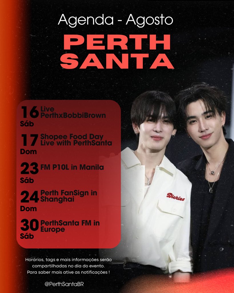 PerthSantaBR's tweet photo. 🗓️ AGENDA ATUALIZADA DE AGOSTO - PERTHSANTA
Ativem às notificações para não perder nada 🖤🤍✨️
#PerthSanta #PerthSantaSCHEDULE https://t.co/Vo4CURvj91