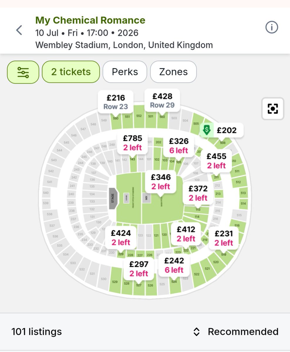 Photo 1, seats available for <a href="/MCRofficial/">My Chemical Romance</a> on <a href="/TicketmasterUK/">ticketmasteruk</a> photo 2 tickets available for MCR on a ticket resale sight. This is so wrong #MyChemicalRomance2026 #disgusting