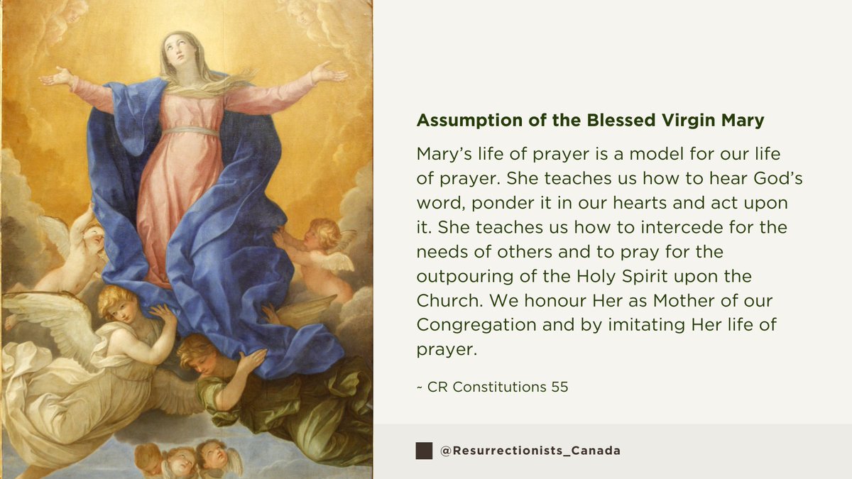 Today we celebrate the Assumption of Mary, our Model and Mother. Blessed Virgin Mary, Queen of Heaven, pray for us.
#resurrectionists #BVM #Mary