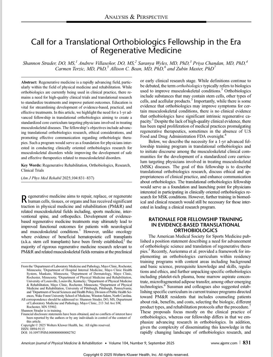 Shannon Strader, DO, MS (@shanstraderdo) on Twitter photo New Publication with an amazing team! 💪🏽Call for a translational orthobiologics fellowship to advance evidence-based and effective treatments for musculoskeletal disorders. 🔬
<a href="/villageman2e/">Andrew Villaseñor, DO</a> New Publication with an amazing team! 💪🏽Call for a translational orthobiologics fellowship to advance evidence-based and effective treatments for musculoskeletal disorders. 🔬
<a href="/villageman2e/">Andrew Villaseñor, DO</a>
