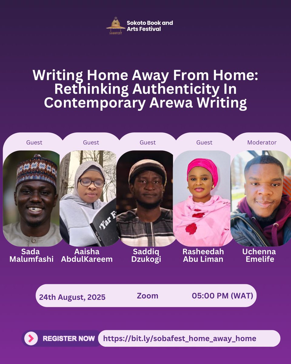 I am so excited to be curating and moderating this <a href="/soba_fest/">Sokoto Book And Arts Festival</a> 25 panel premised on <a href="/iamToluDaniel/">tòlúlọpẹ</a> ‘s arguments on rethinking authenticity in African fiction and the implications of its pursuit on the African immigrant creative. 📆: 24/08/2025 | 5PMWAT
Reg: bit.ly/sobafest_home_…