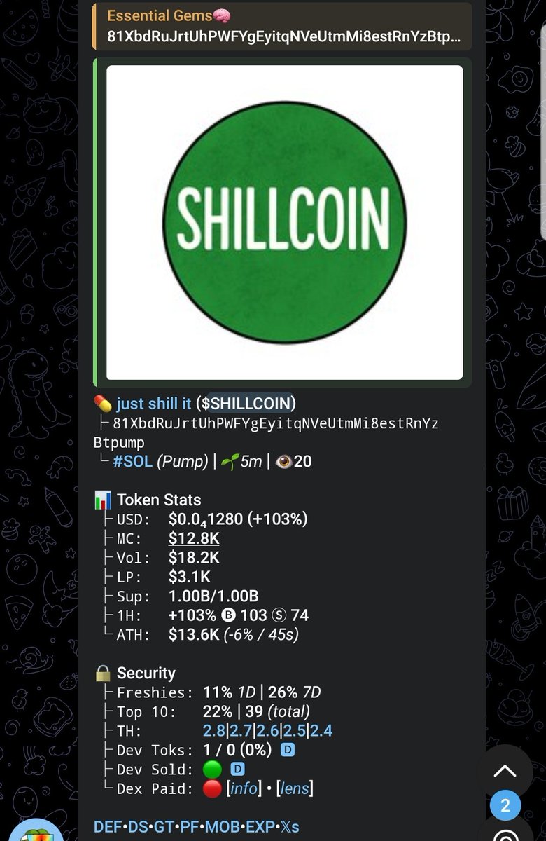 Essential_calls's tweet photo. Βπ just shill it #SHILLCOIN
β 81XbdRuJrtUhPWFYgEyitqNVeUtmMi8estRnYzBtpump
β #SOL https://t.co/7UFzNlZQuF