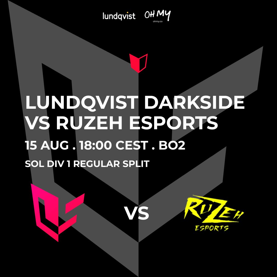 🔴DARKSIDE MATCH DAY🔴

Bo2 vs <a href="/RuzehEsport/">Ruzeh Esports</a> at 18:00 CEST.

First of two officials this week for Darkside, now with <a href="/armelkje/">Armel</a> back on the starting lineup. Let’s get it😎 #LDSWIN